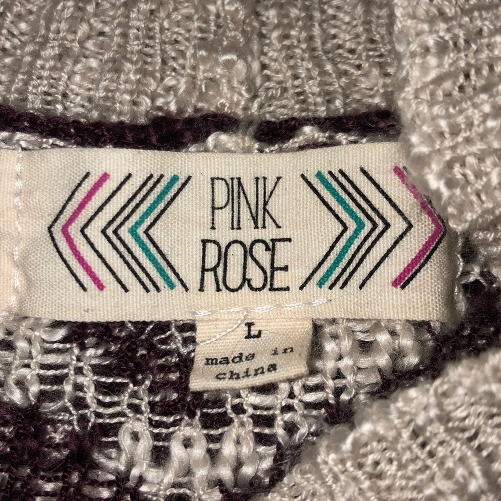 Pink Rose Red Tan Open Drape Open Front Sweater L - image 6